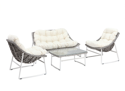 Gartenm&ouml;belgarnitur aus Rattan Grau und Wei&szlig; mit Couchtisch - COMFY