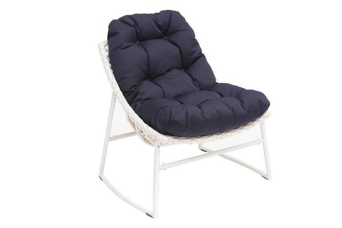 Gartenmbelgarnitur aus Rattan Wei und Dunkelblau mit Couchtisch - COMFY
