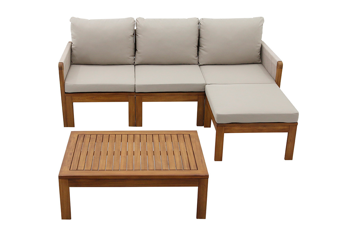 Gartensalon 3-4 Pl�tze aus massivem Holz, 2 Sets Bez�ge (taupe oder ecru) und geflochtenen Armlehnen ALOHA