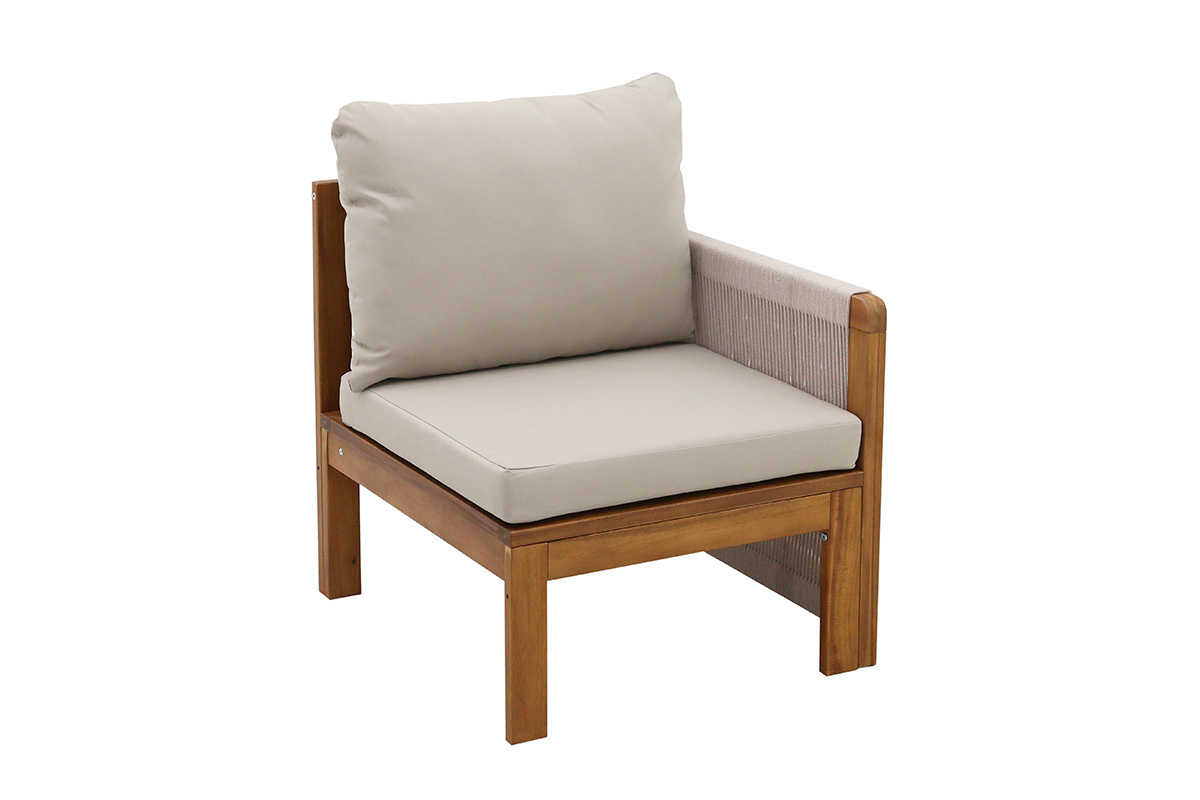 Gartensalon 3-4 Pl�tze aus massivem Holz, 2 Sets Bez�ge (taupe oder ecru) und geflochtenen Armlehnen ALOHA