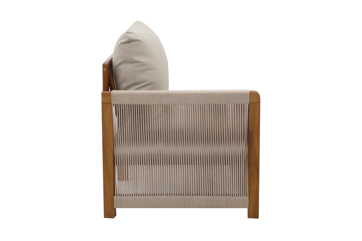 Gartensalon 3-4 Pl�tze aus massivem Holz, 2 Sets Bez�ge (taupe oder ecru) und geflochtenen Armlehnen ALOHA