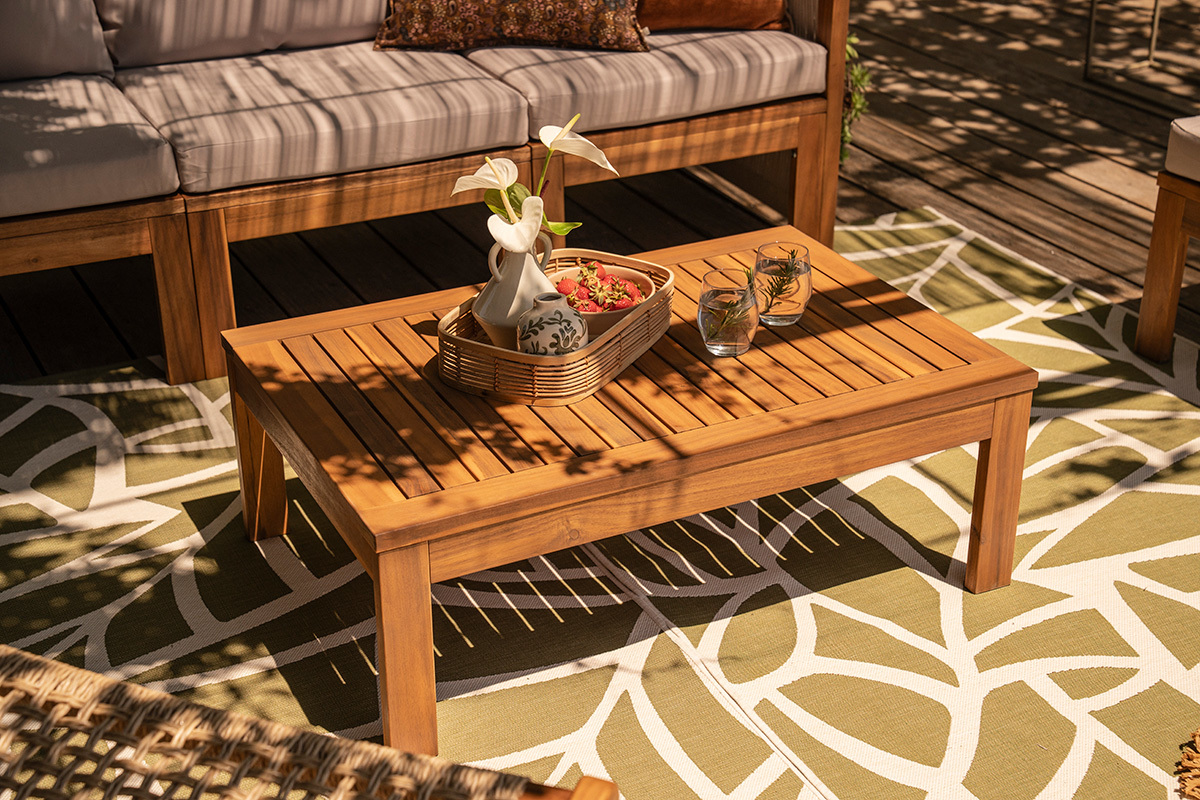 Gartensalon 3-4 Pl�tze aus massivem Holz, 2 Sets Bez�ge (taupe oder ecru) und geflochtenen Armlehnen ALOHA