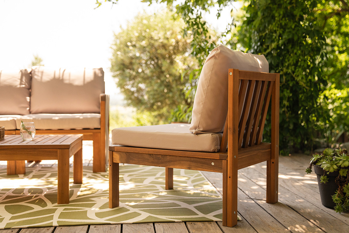Gartensalon 3-4 Pl�tze aus massivem Holz, 2 Sets Bez�ge (taupe oder ecru) und geflochtenen Armlehnen ALOHA