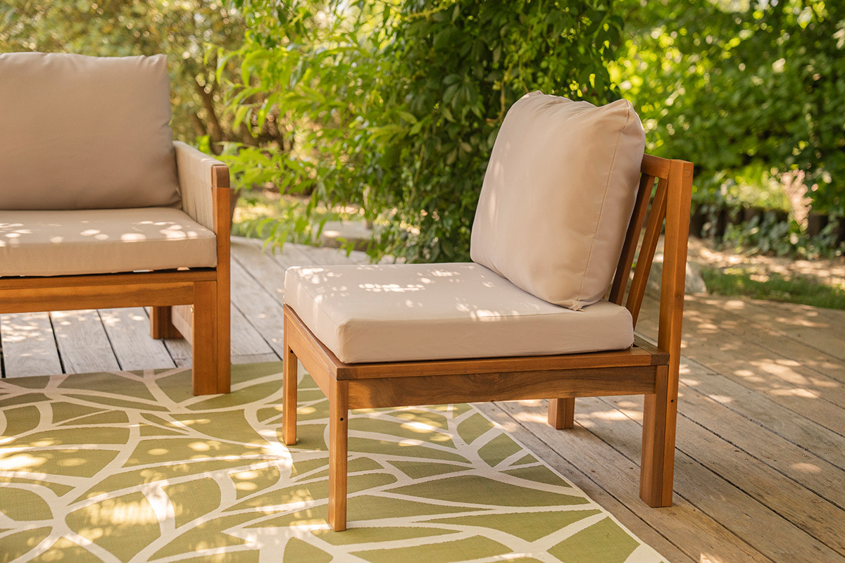 Gartensalon 3-4 Pl�tze aus massivem Holz, 2 Sets Bez�ge (taupe oder ecru) und geflochtenen Armlehnen ALOHA
