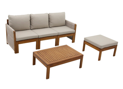 Gartensalon 3-4 Pl&auml;tze aus massivem Holz, 2 Sets Bez&uuml;ge (taupe oder ecru) und geflochtenen Armlehnen ALOHA