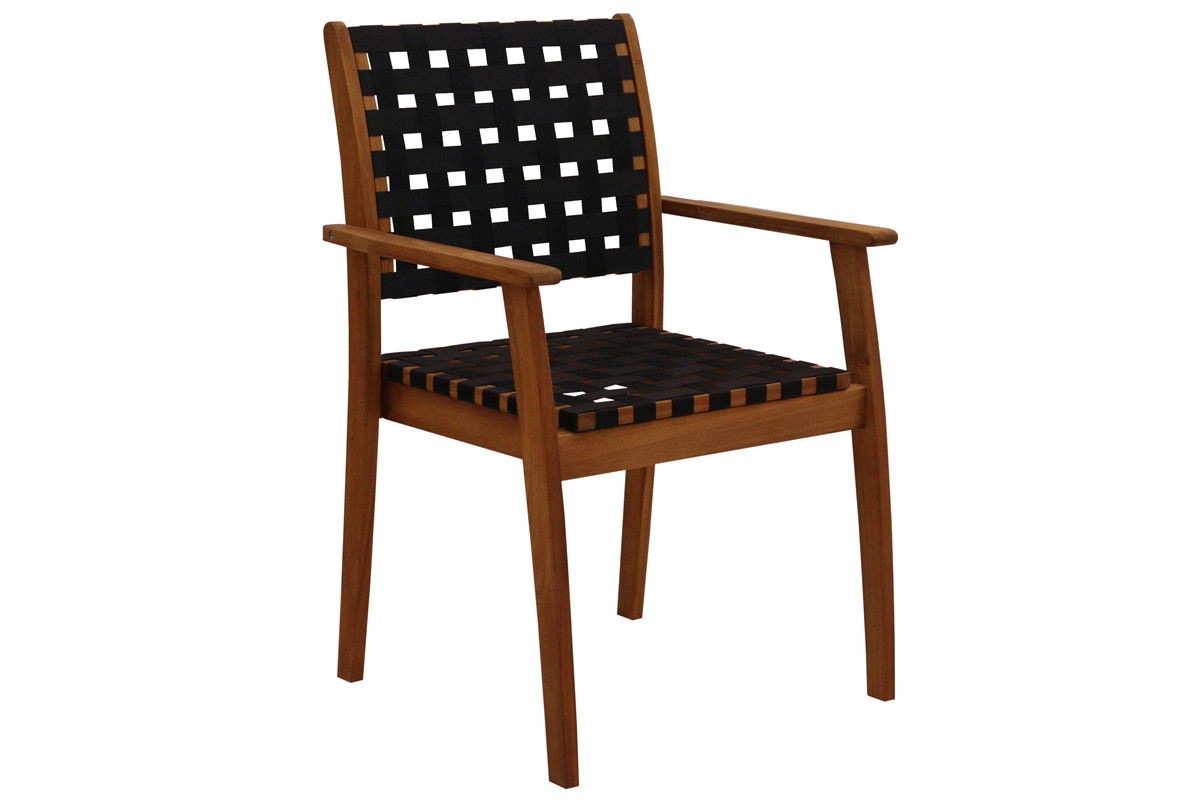 Gartensessel mit schwarzem Gurtband und Massivholz stapelbar (2er-Set) KHASHA