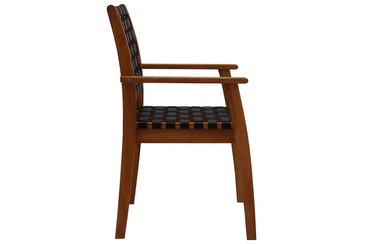 Gartensessel mit schwarzem Gurtband und Massivholz stapelbar (2er-Set) KHASHA