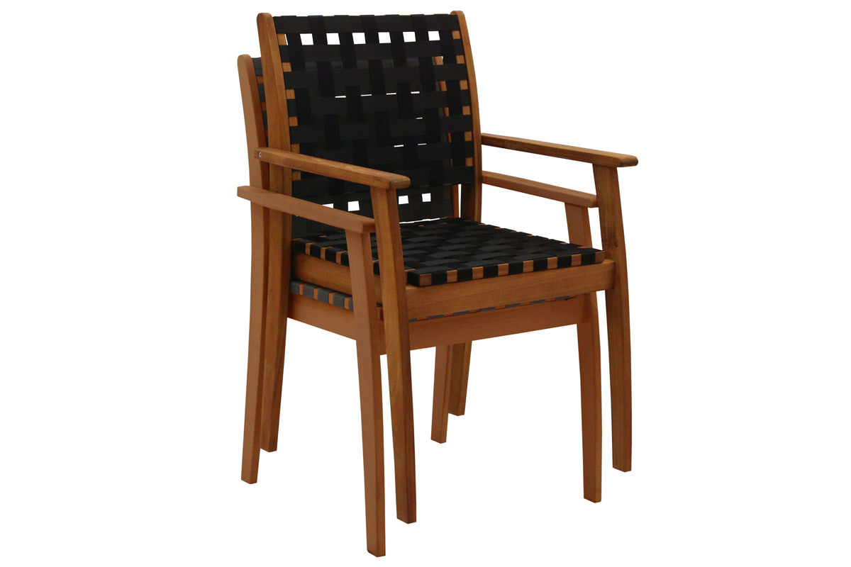 Gartensessel mit schwarzem Gurtband und Massivholz stapelbar (2er-Set) KHASHA