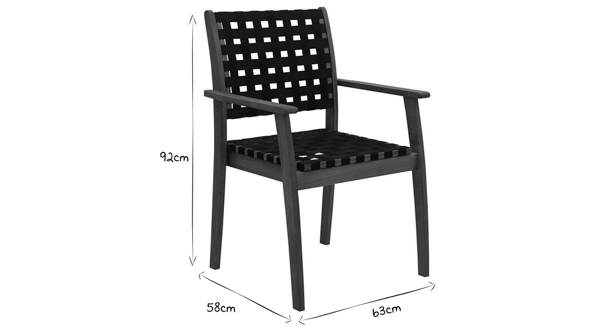 Gartensessel mit schwarzem Gurtband und Massivholz stapelbar (2er-Set) KHASHA