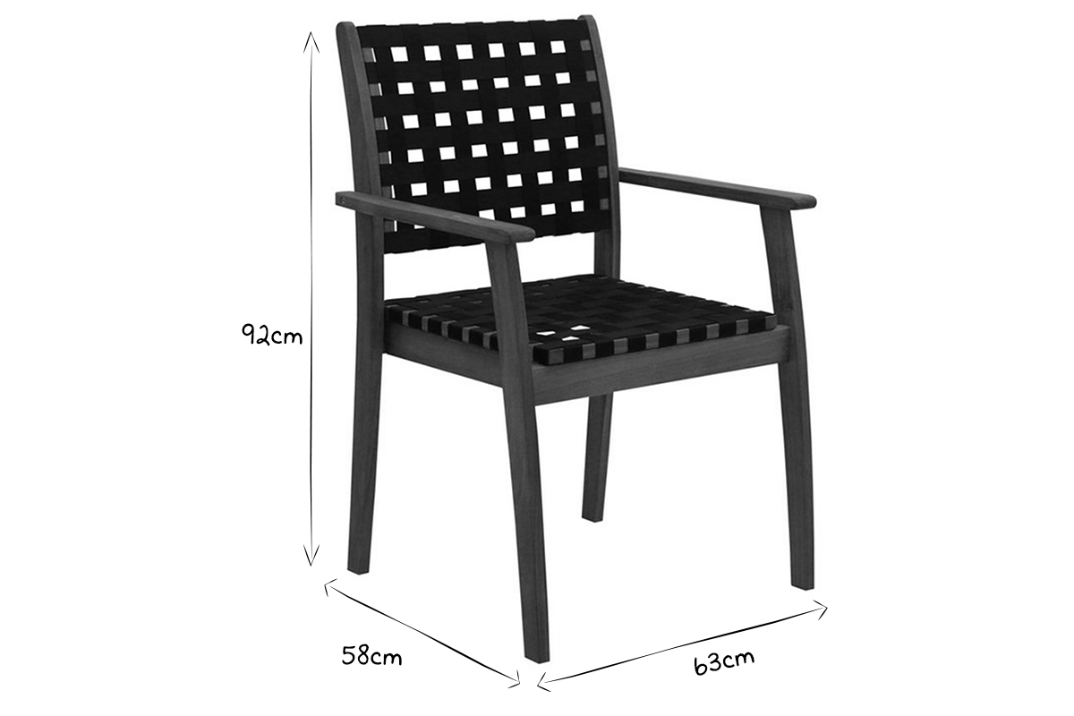 Gartensessel mit schwarzem Gurtband und Massivholz stapelbar (2er-Set) KHASHA