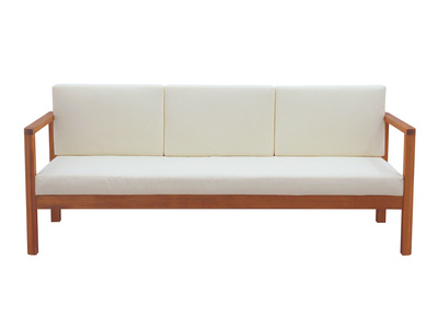 Gartensofa 3-Sitzer Massivholz und beigefarbene Kissen L190 cm AKIS