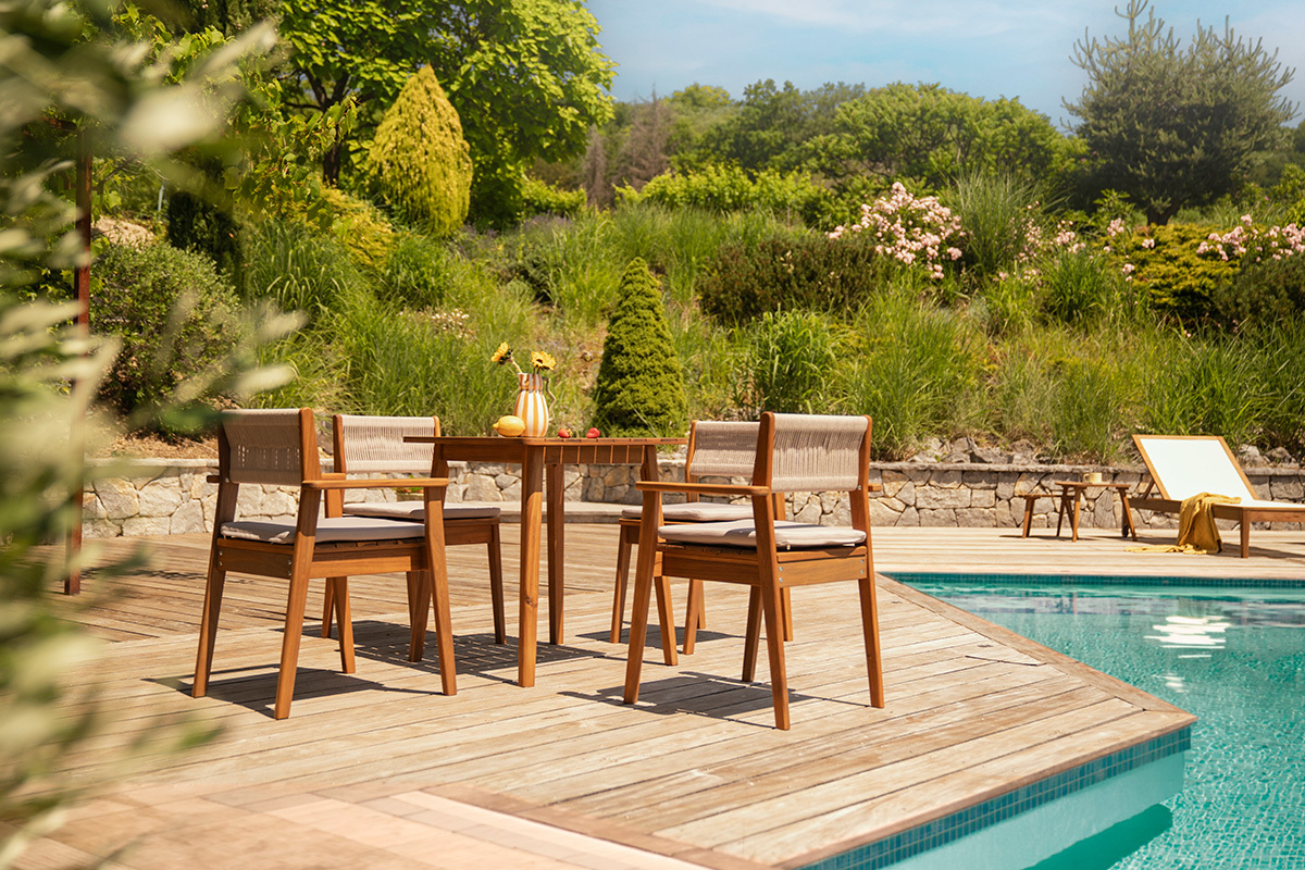 Gartenst�hle aus Massivholz und geflochtenem Seil (2er Set) ZEPHYR
