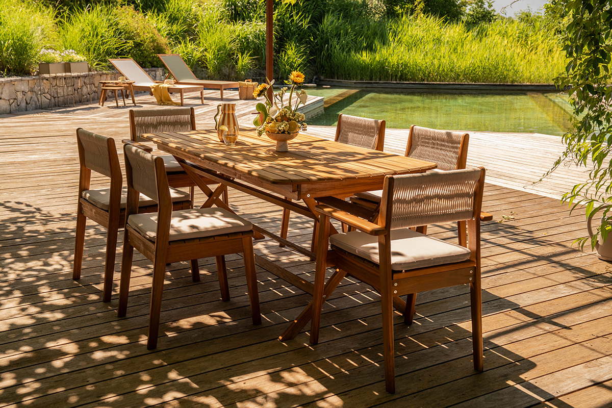 Gartenst�hle aus Massivholz und geflochtenem Seil (2er Set) ZEPHYR