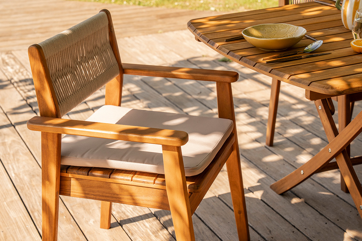 Gartenst�hle aus Massivholz und geflochtenem Seil (2er Set) ZEPHYR