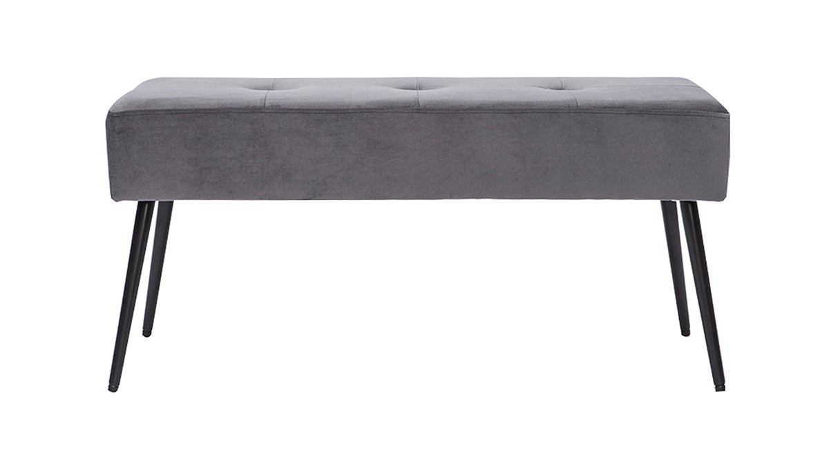 Gepolsterte Sitzbank aus grauem Samt und schwarzen Metallbeinen SIMY
