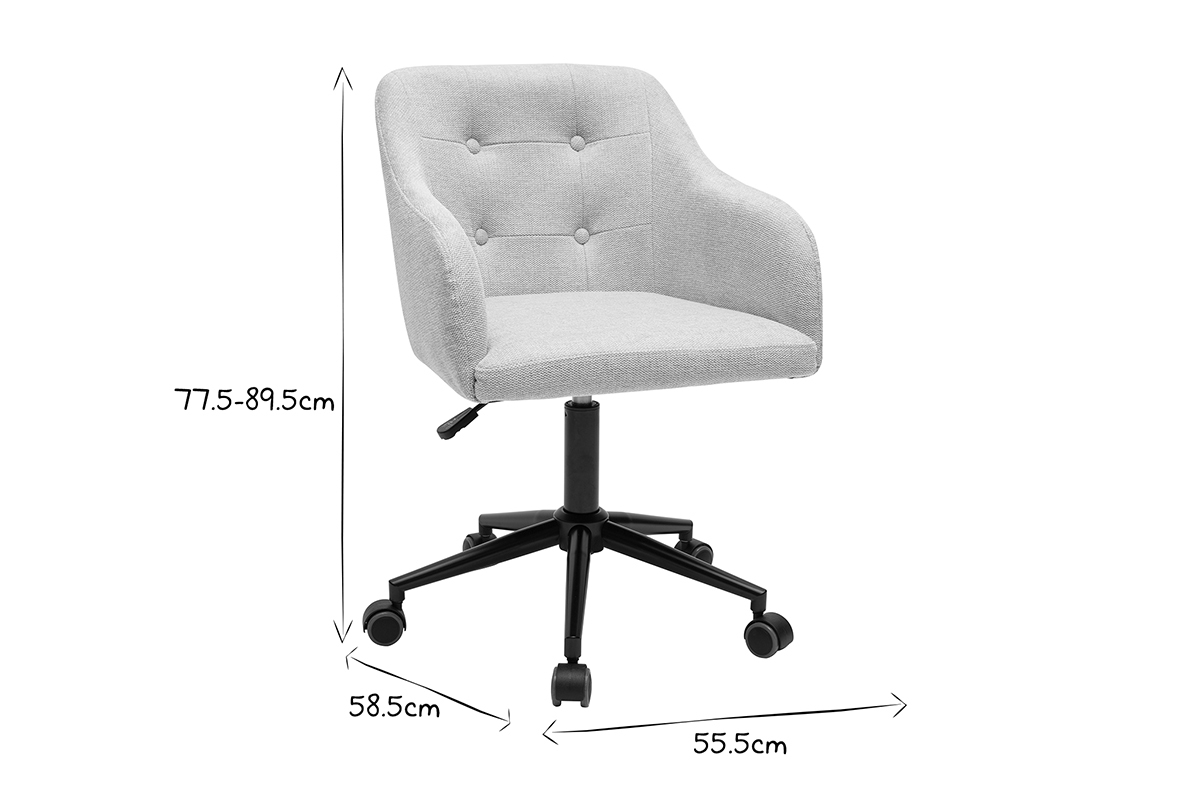 Gepolsterter B�rostuhl mit Rollen aus strukturiertem Samteffektgewebe in Beige und Schwarzem Metall BALTIK