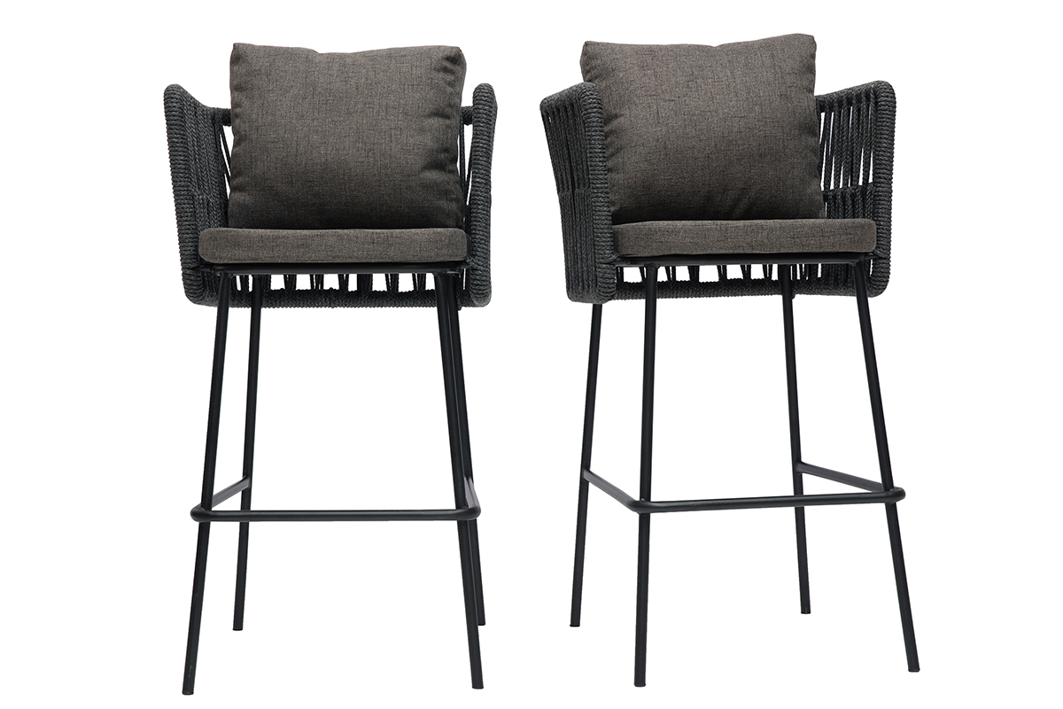 Graue geflochtene Barhocker fr den Auenbereich 76 cm (2er-Satz) NALA