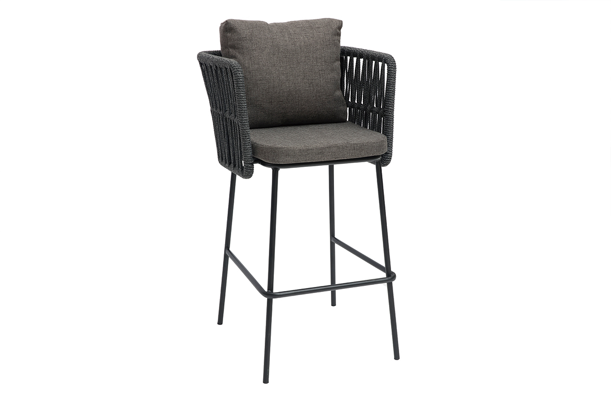 Graue geflochtene Barhocker fr den Auenbereich 76 cm (2er-Satz) NALA