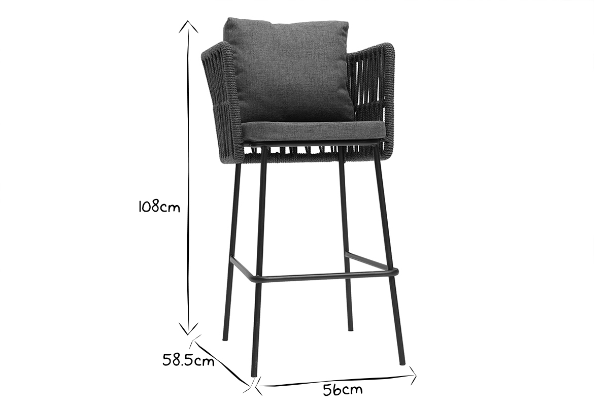 Graue geflochtene Barhocker fr den Auenbereich 76 cm (2er-Satz) NALA