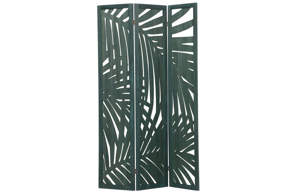 Grner Paravent aus Holz mit Pflanzenmotiven H170 cm HILO