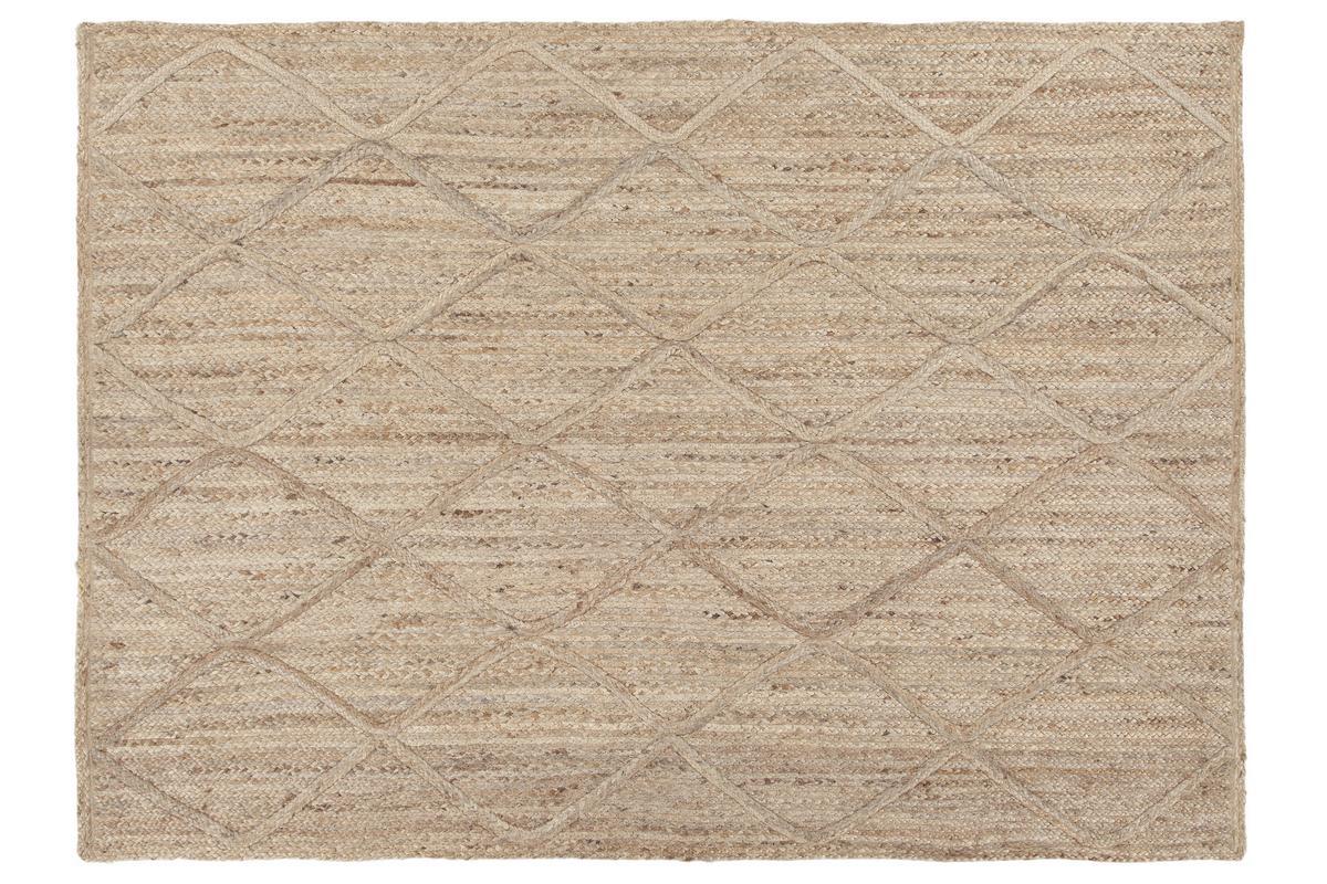 Handbestickter Teppich aus Jute mit Rautenmuster 160 x 230 cm naturfarben RAFI