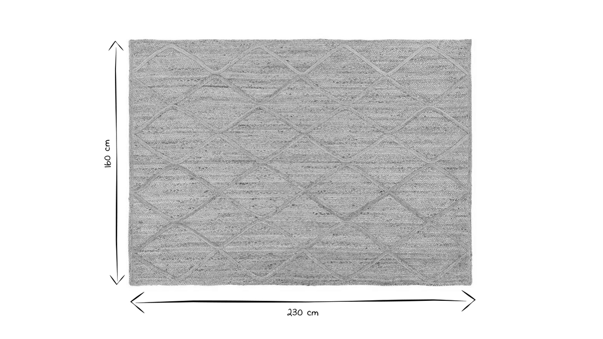 Handbestickter Teppich aus Jute mit Rautenmuster 160 x 230 cm naturfarben RAFI