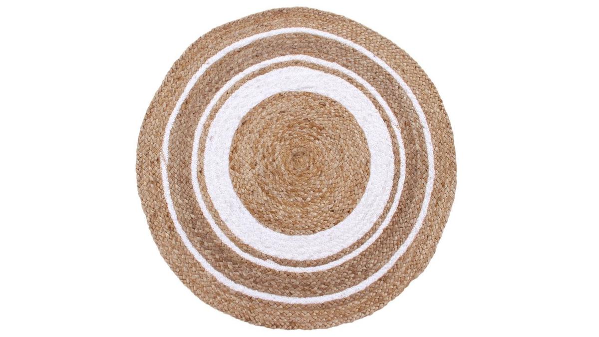 Handgewebter, runder Teppich aus natürlicher Jute  Durchmesser 120 cm SANTO