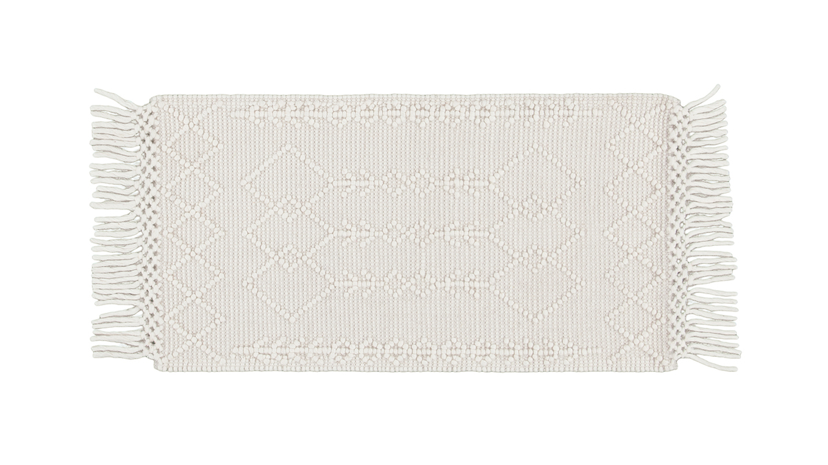 Handgewebter Teppich in Ecru mit Reliefmuster und Fransen 60x120 cm DENALI