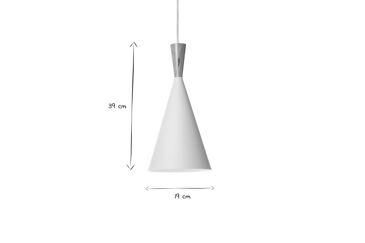 Hngeleuchte JAVA aus weiem Metall und Holz,  19 cm