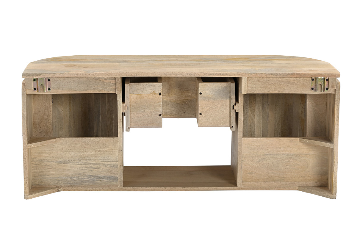 H�ngendes Badezimmerm�bel aus massivem Mangoholz, R�ckansicht offen.
