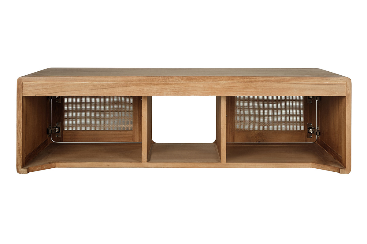 H�ngendes Badezimmerm�bel aus massivem Teakholz und Rattangeflecht L120 cm BALIA