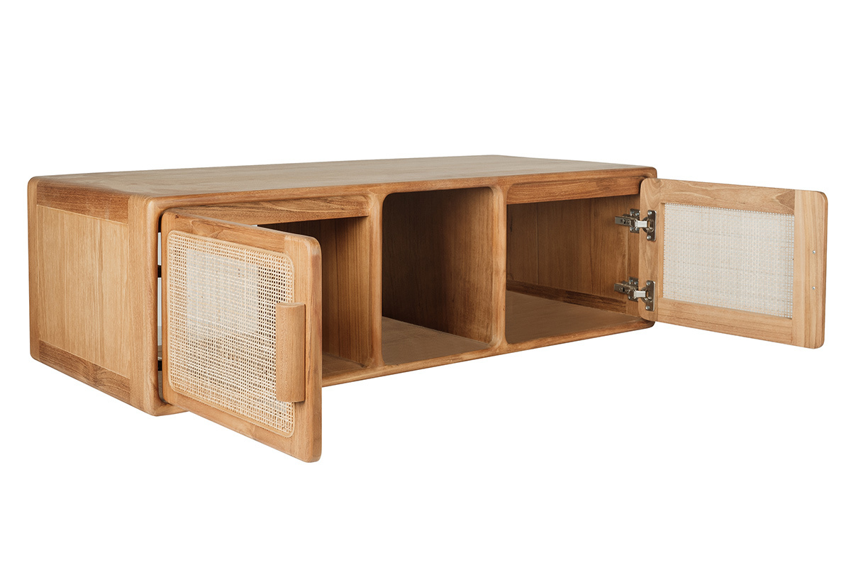 H�ngendes Badezimmerm�bel aus massivem Teakholz und Rattangeflecht L120 cm BALIA