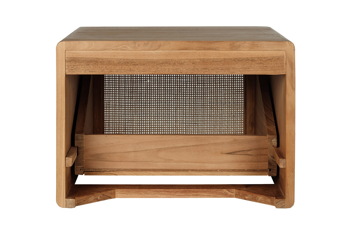 H�ngendes Badezimmerm�bel aus massivem Teakholz und Rattangeflecht L50 cm BALIA