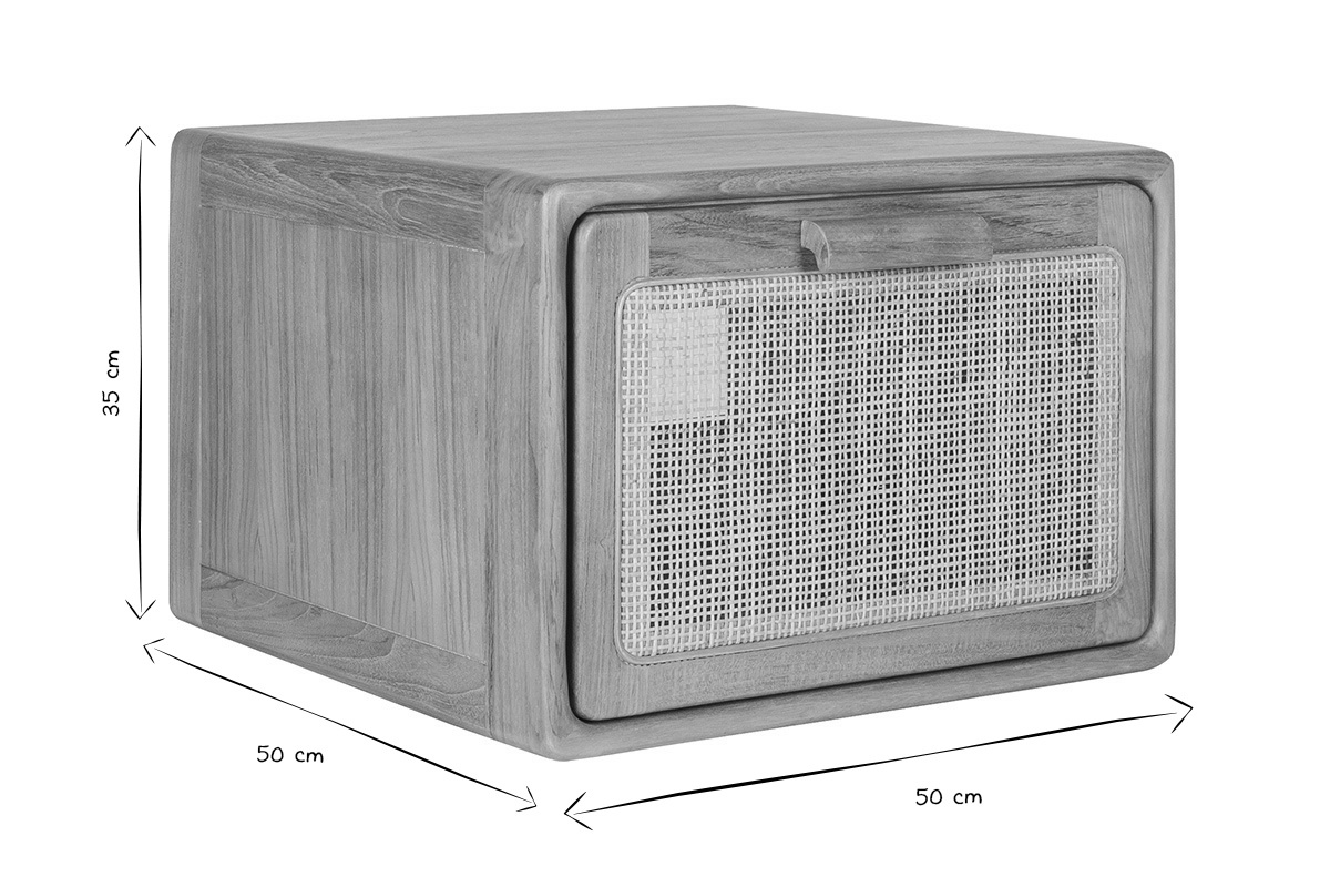 H�ngendes Badezimmerm�bel aus massivem Teakholz und Rattangeflecht L50 cm BALIA
