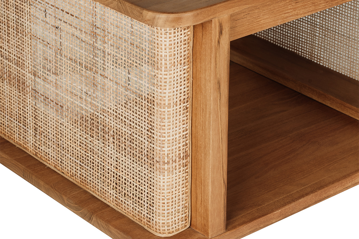 H�ngendes Badezimmerm�bel aus massivem Teakholz und Rattan-Geflecht, obere rechte Ecke.