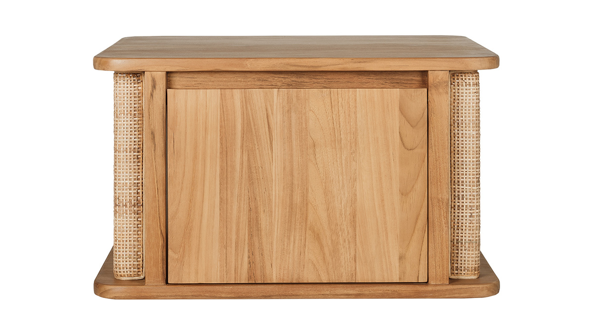 H�ngendes Badezimmerm�bel aus massivem Teakholz und Rattangeflecht L60 cm SOLEA