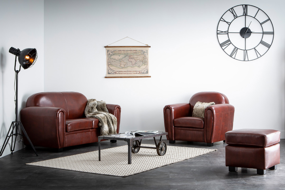 Hellbrauner Sitzpuff/Fu�-St�tze Club - B�ffelleder