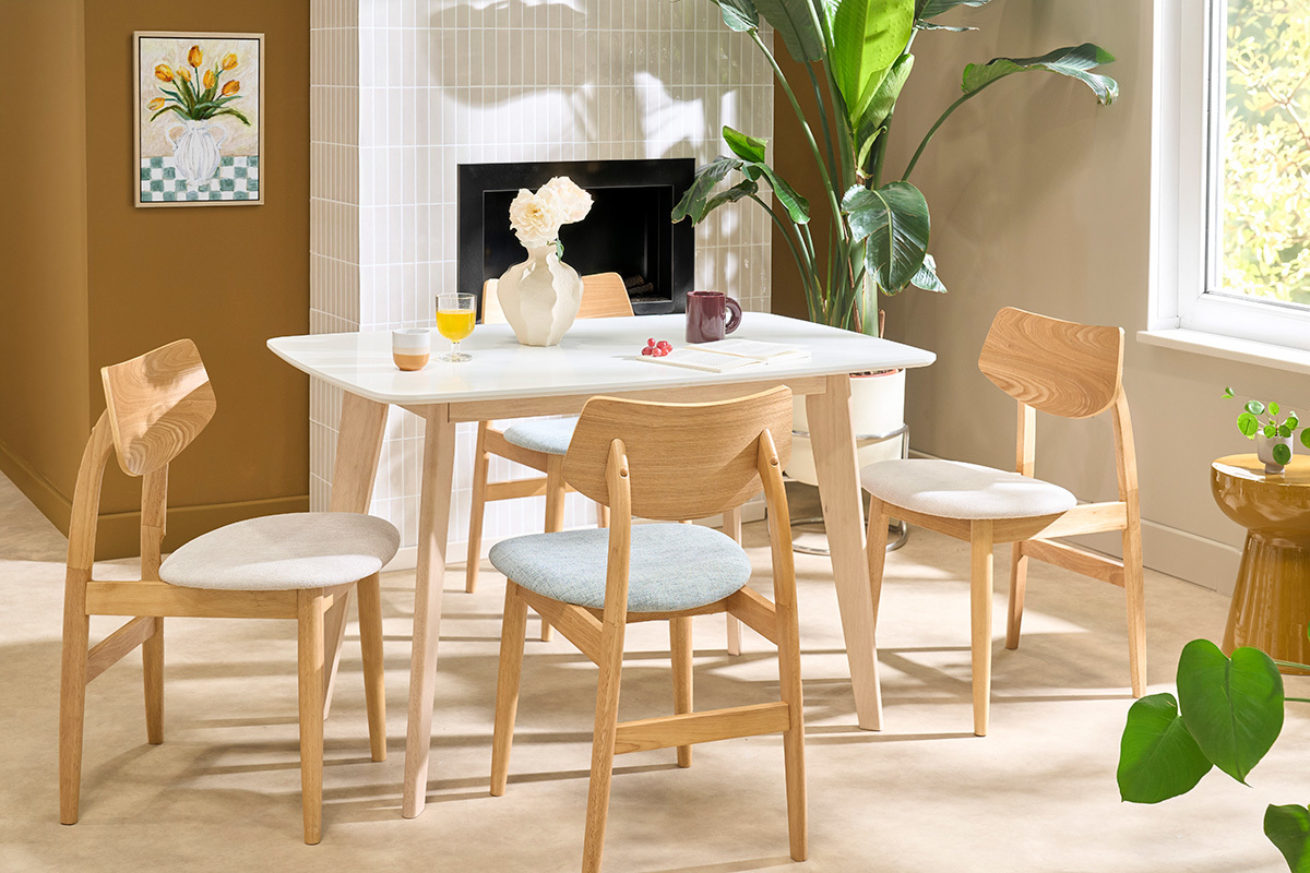 Hellh�lzerner skandinavischer St�hle und Stoff in beige Samtoptik (2er Set) ELION