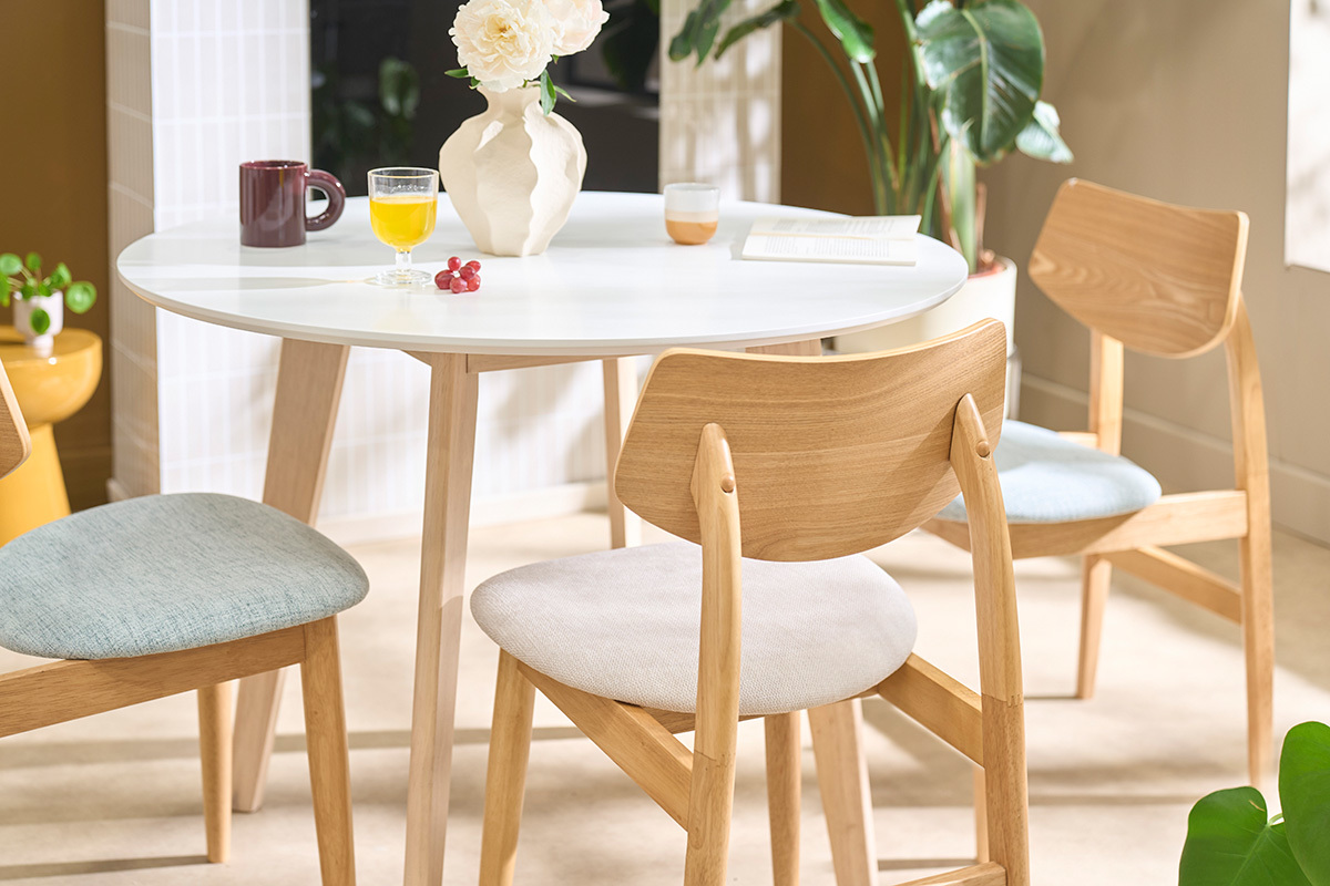 Hellh�lzerner skandinavischer St�hle und Stoff in beige Samtoptik (2er Set) ELION