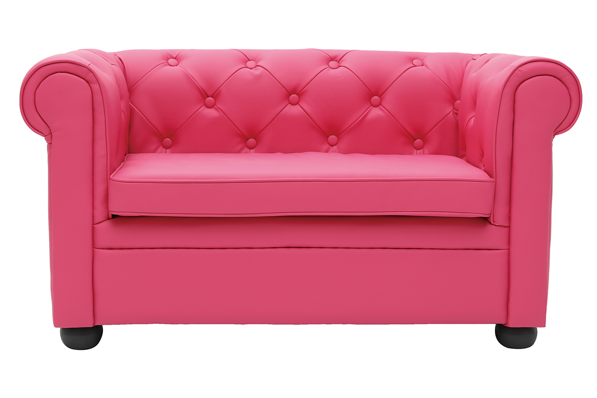 Himbeerfarbenes Kindersofa mit 2 Sitzpltzen - BABY CHESTERFIELD