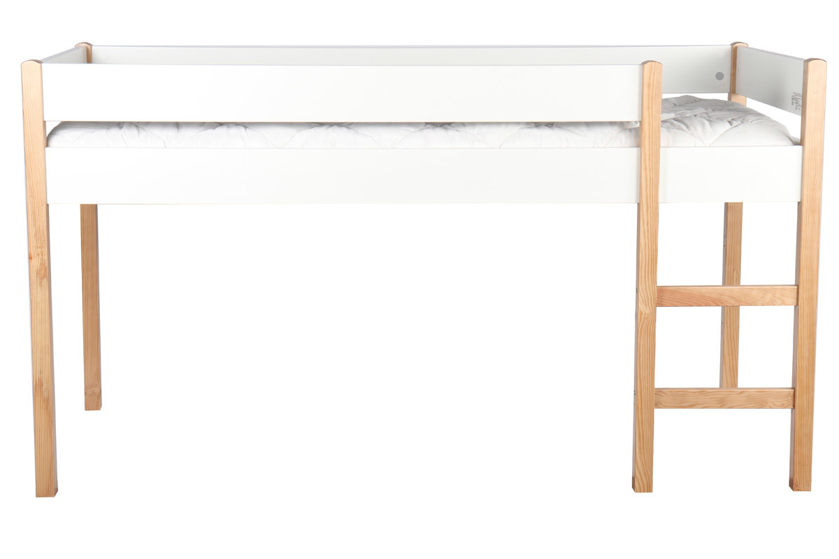 Hochbett Kinderbett mit herausnehmbaren Platten Wei und helles Holz ALTO