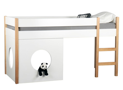 Hochbett Kinderbett mit herausnehmbaren Platten Weiß und helles Holz ALTO - Hochbett Kinderbett mit herausnehmbaren Platten Weiß und helles Holz ALTO