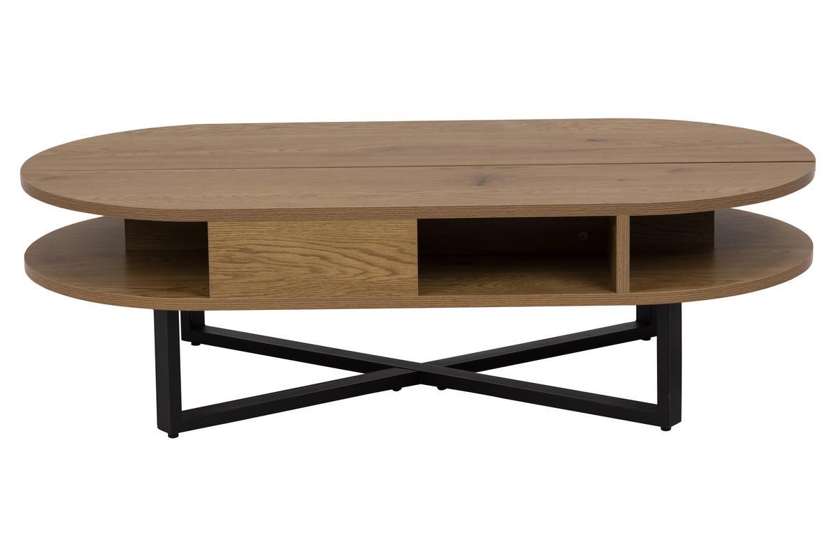 Hochklappbarer Couchtisch aus Holz in Eichenoptik und schwarzem Metall TEMPO