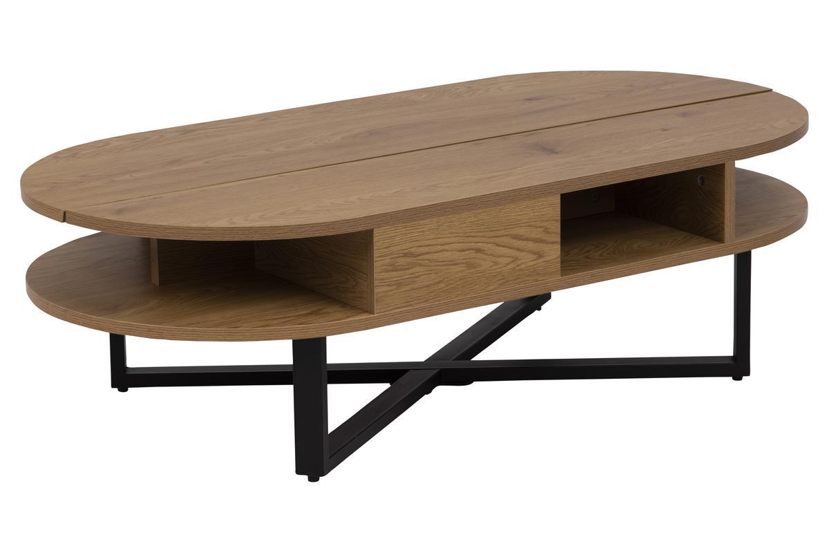 Hochklappbarer Couchtisch aus Holz in Eichenoptik und schwarzem Metall TEMPO