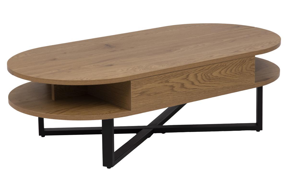 Hochklappbarer Couchtisch aus Holz in Eichenoptik und schwarzem Metall TEMPO