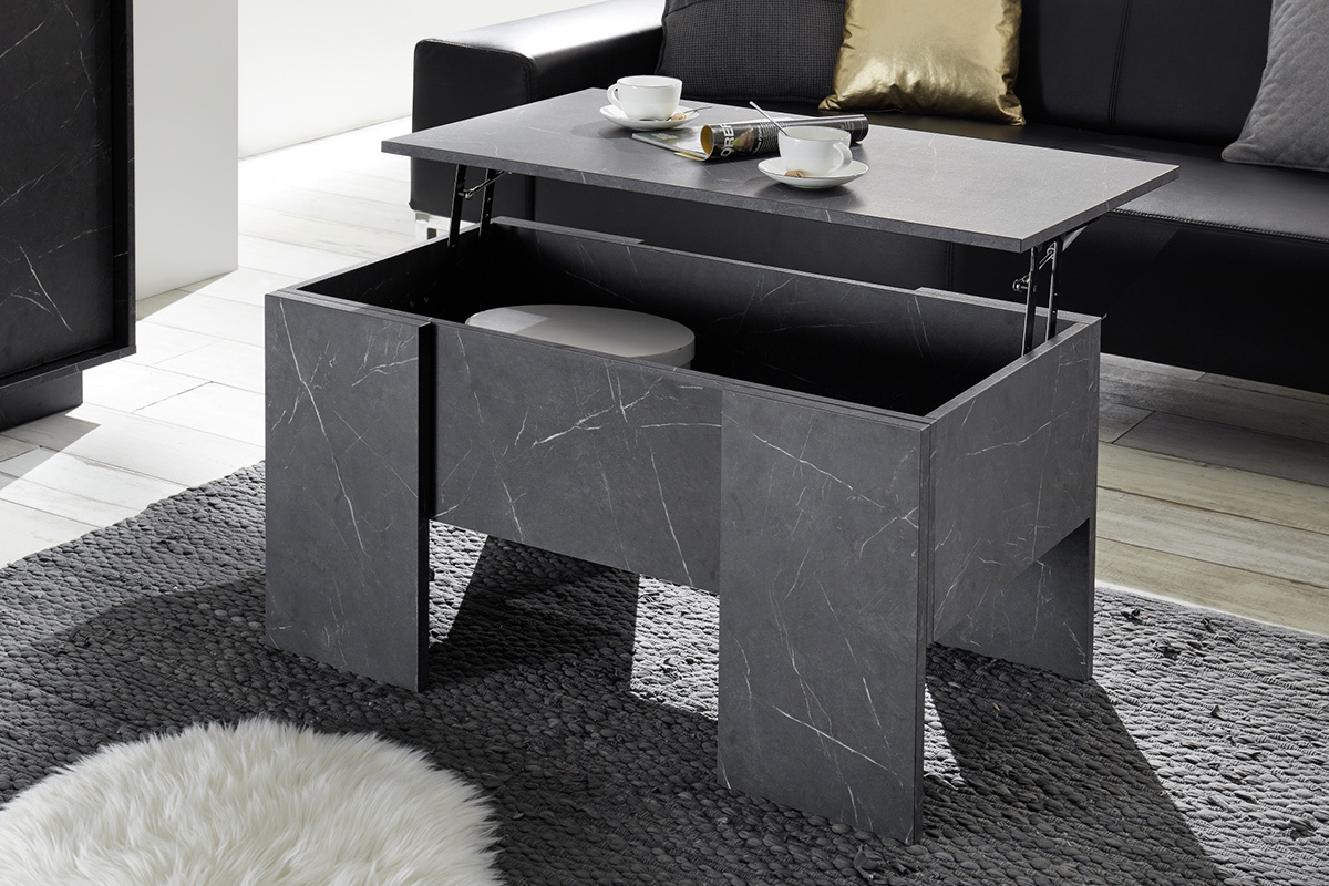 Hochklappbarer Designer-Couchtisch schwarz Marmoreffekt L92 cm CARRA