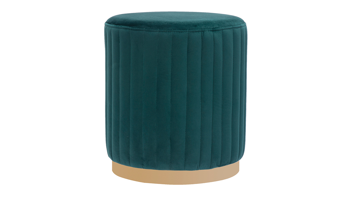 Hocker aus blau-grnem Samt mit goldenem Metallsockel D40 cm DONA