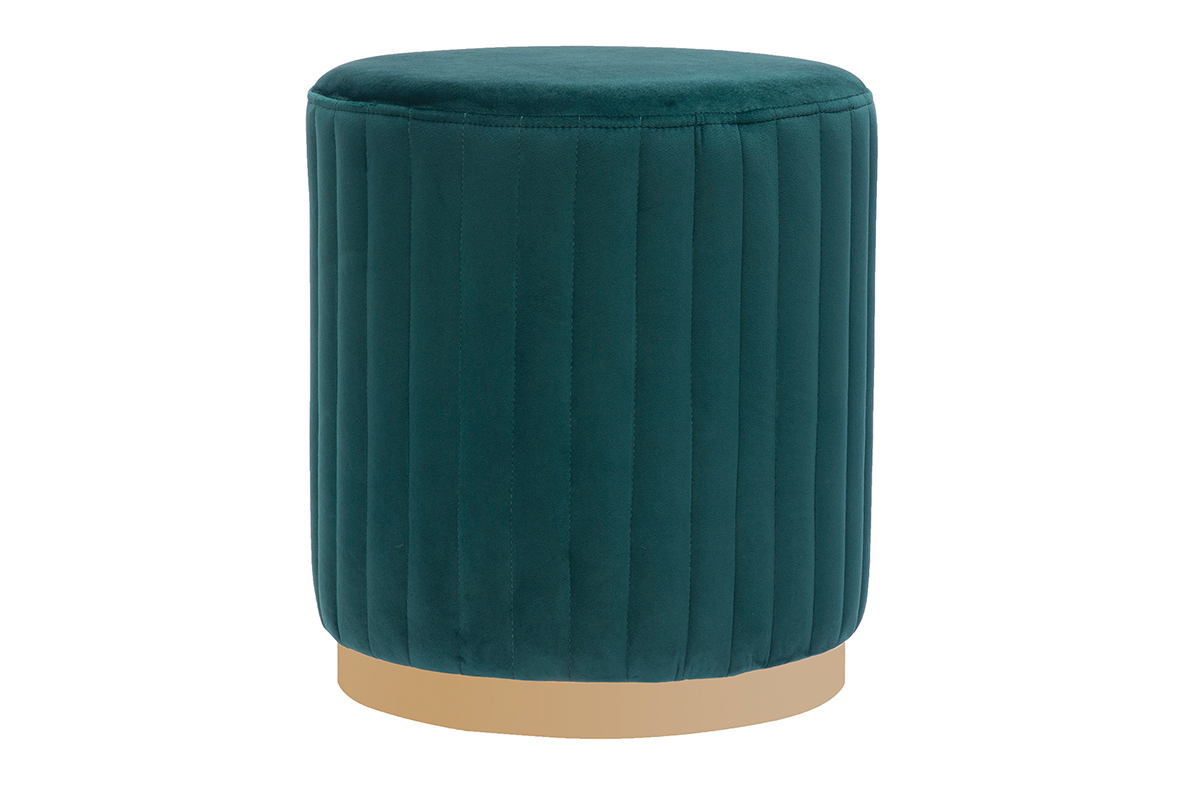 Hocker aus blau-grnem Samt mit goldenem Metallsockel D40 cm DONA