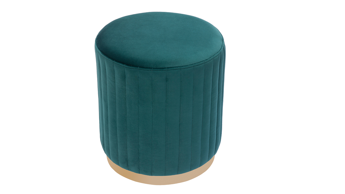 Hocker aus blau-grnem Samt mit goldenem Metallsockel D40 cm DONA