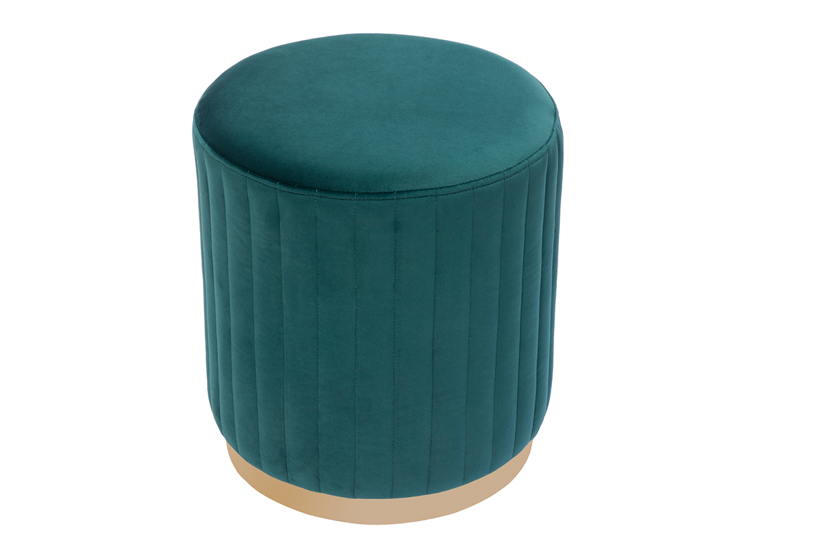 Hocker aus blau-grnem Samt mit goldenem Metallsockel D40 cm DONA